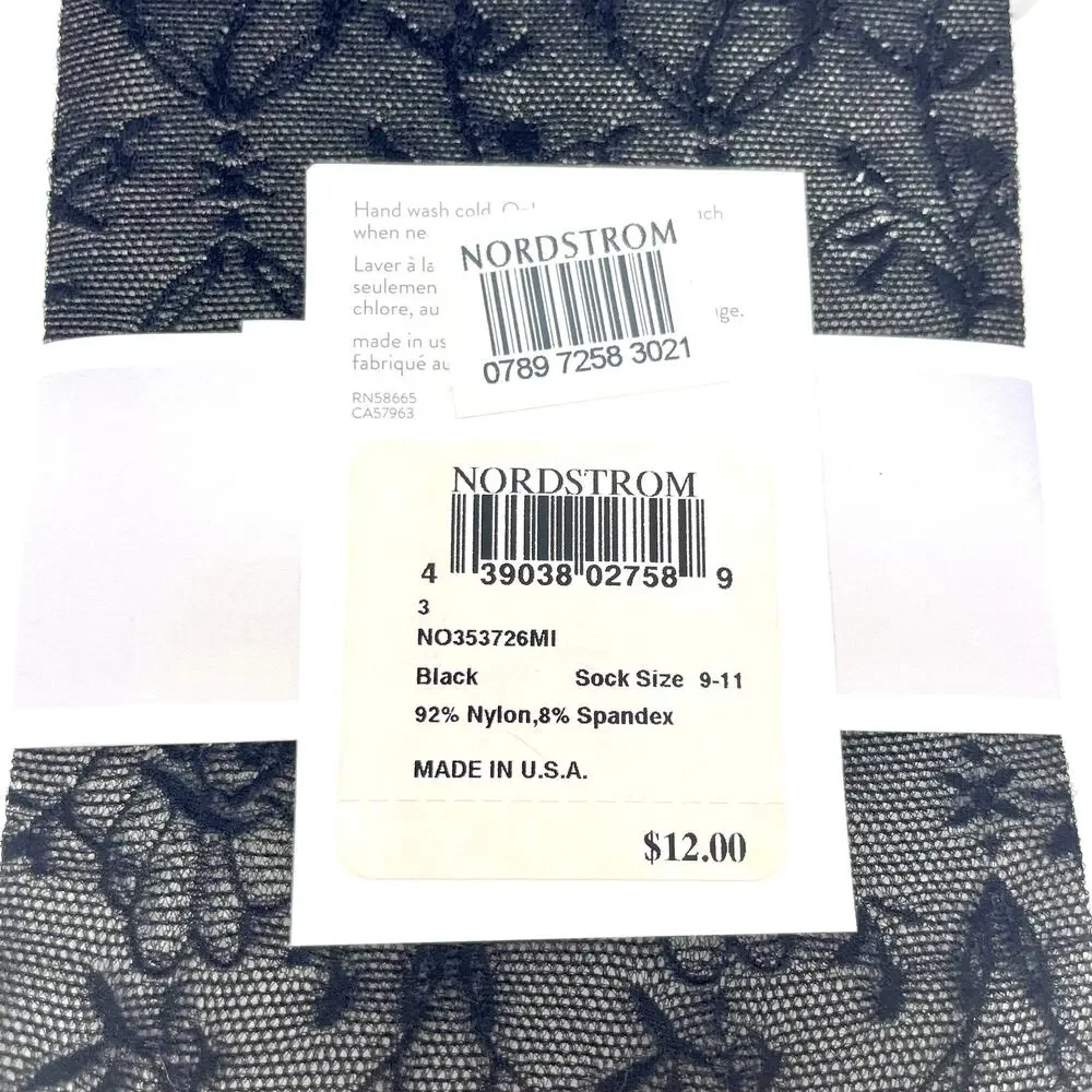 00s CHELSEA 28 NORDSTROM Vintage Black Floral Mesh Socks